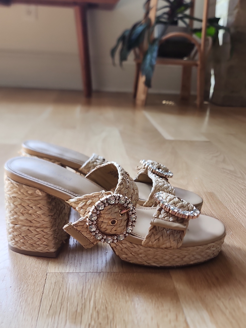 Abound Crystal-Embellished Natural Woven Platform Wedges